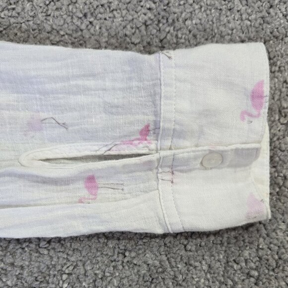 Rails Charli Flamingo Novelty Print Linen Blend White Button-Up Shirt Beachy - Picture 9 of 11